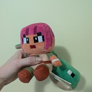Pair Of Minecraft Pixel Plush Toy with Pink Hair and Green Turtle